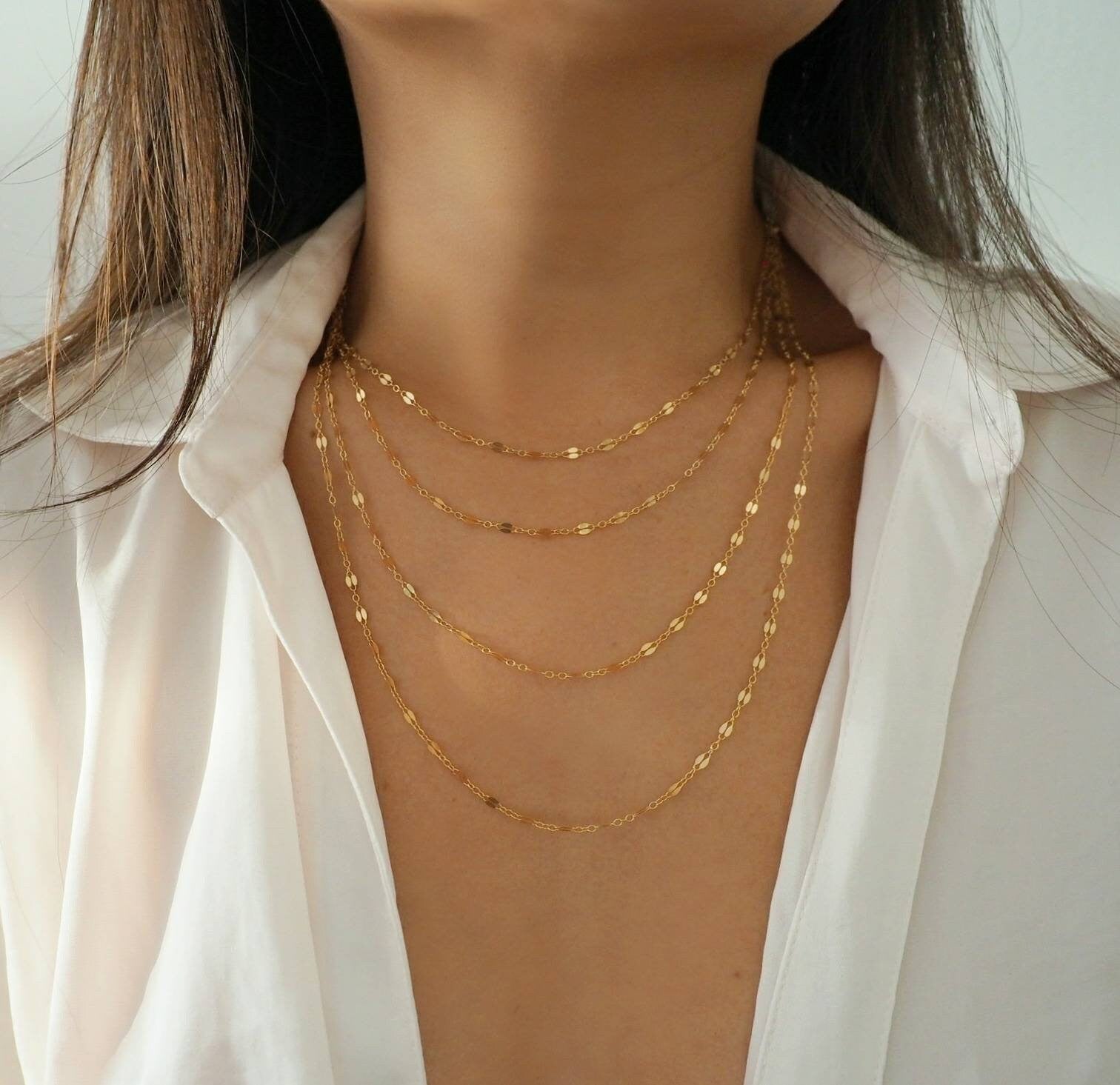 14K Gold Chain Necklace Dainty Choker Necklace Layered 