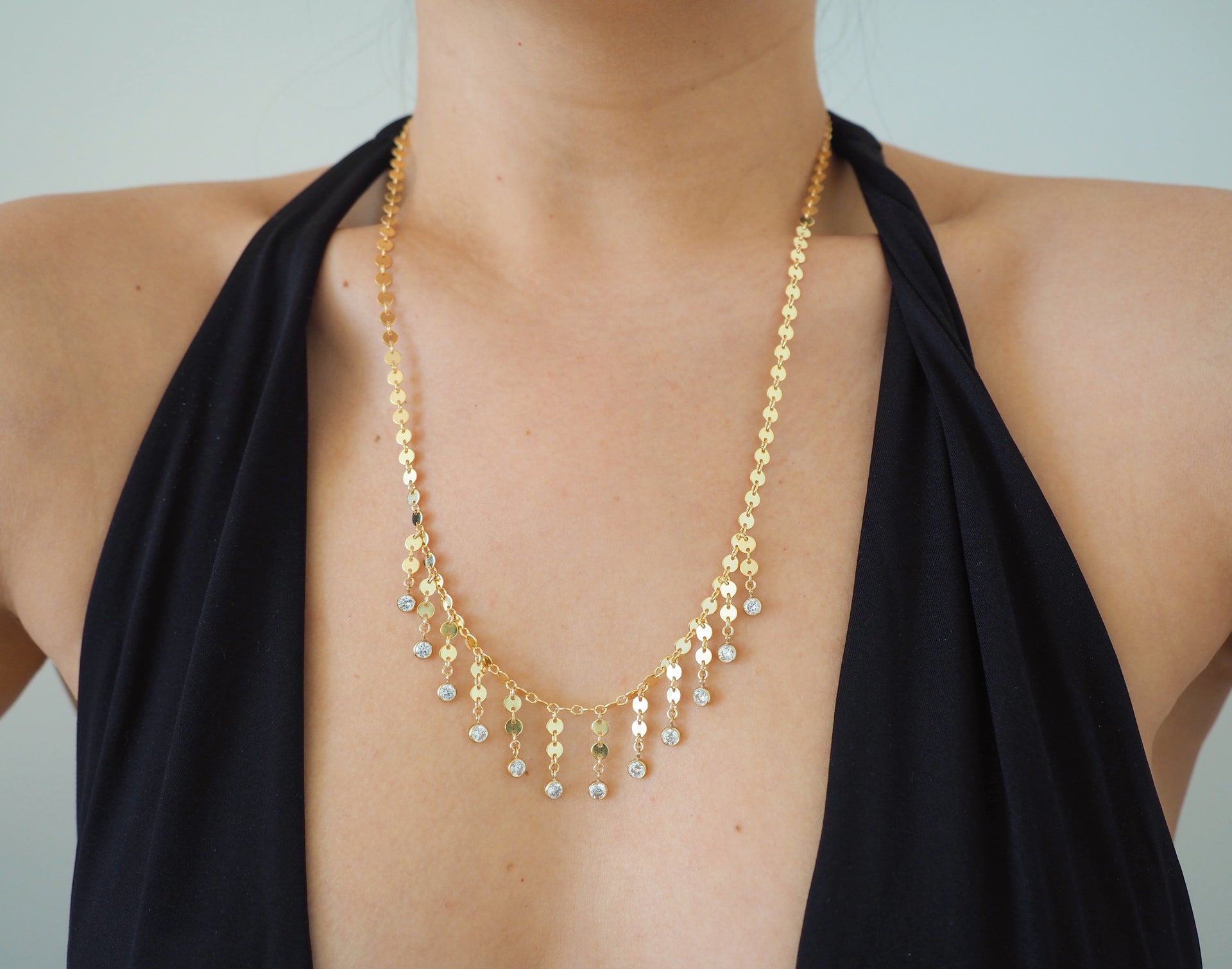 14k Gold Filled with CZs Golden Coins Long Shaker Necklace – DianaHoDesigns