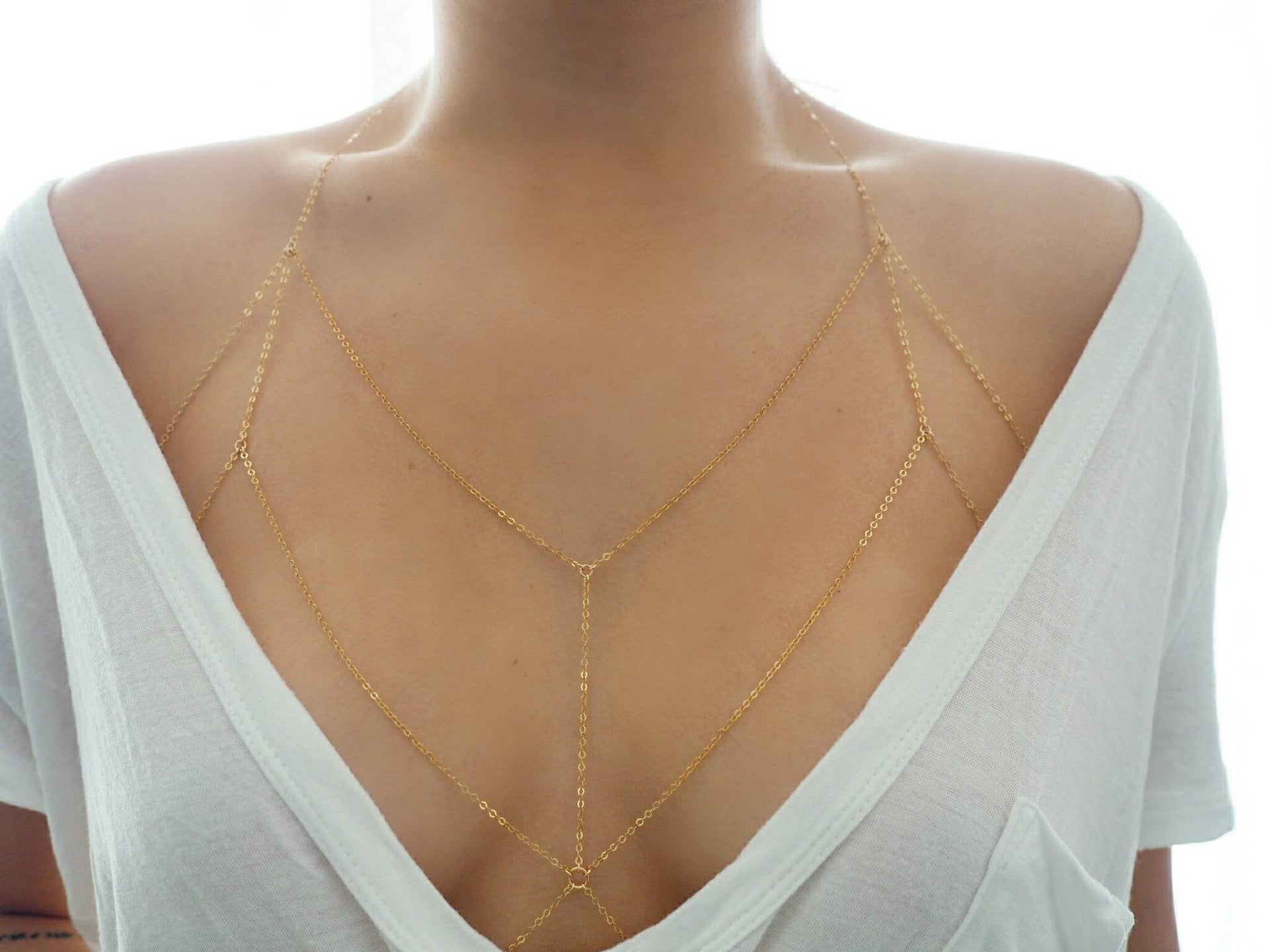 14k Gold Filled Coin Discs Dainty Chain Bralette Halter Top Body Chain –  DianaHoDesigns