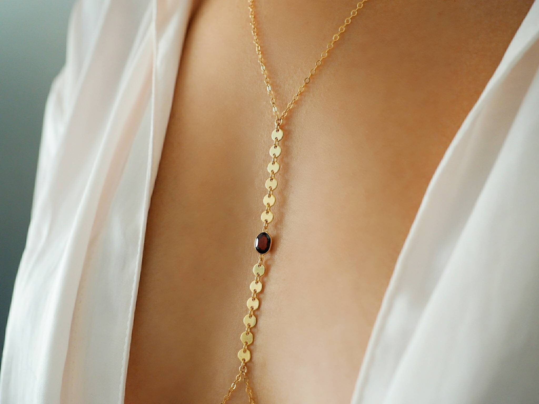 14k Gold Filled with 14k Solid Gold GARNET Double Layer popular Oval Coin Line Dainty Body Chain