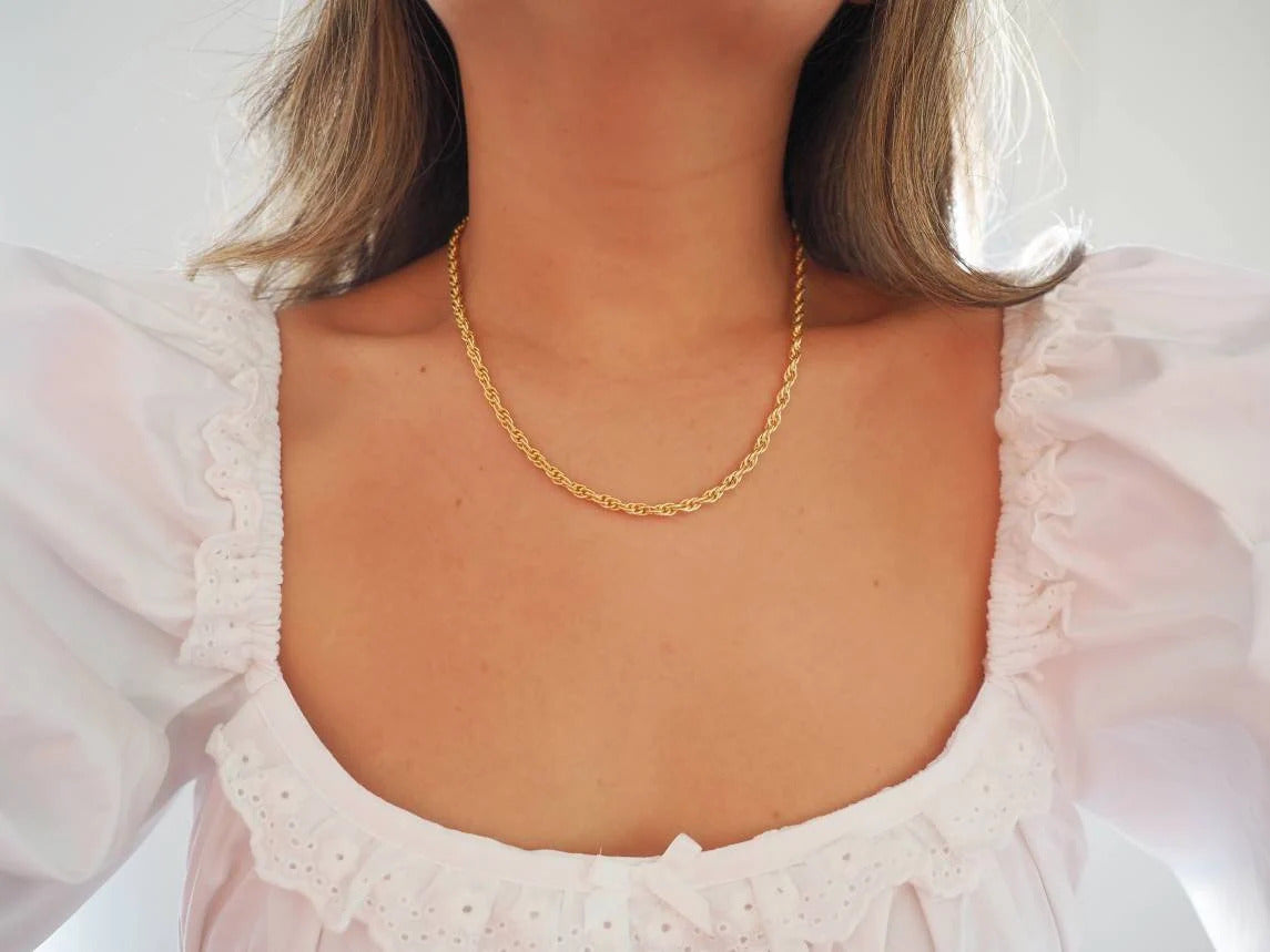 Plaited Rope Chain and Pearl Necklace in Gold